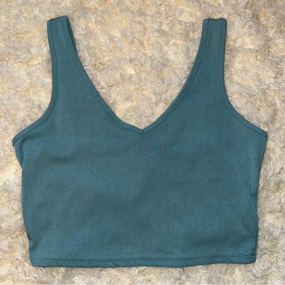Tops - Teal V-Neck Ribbed Crop Top